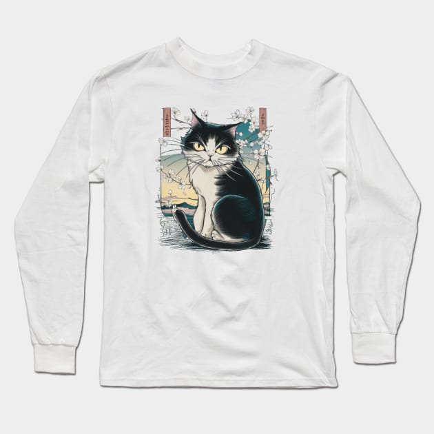 Sullen Cat Japanese Art Print Long Sleeve T-Shirt by SimpliPrinter